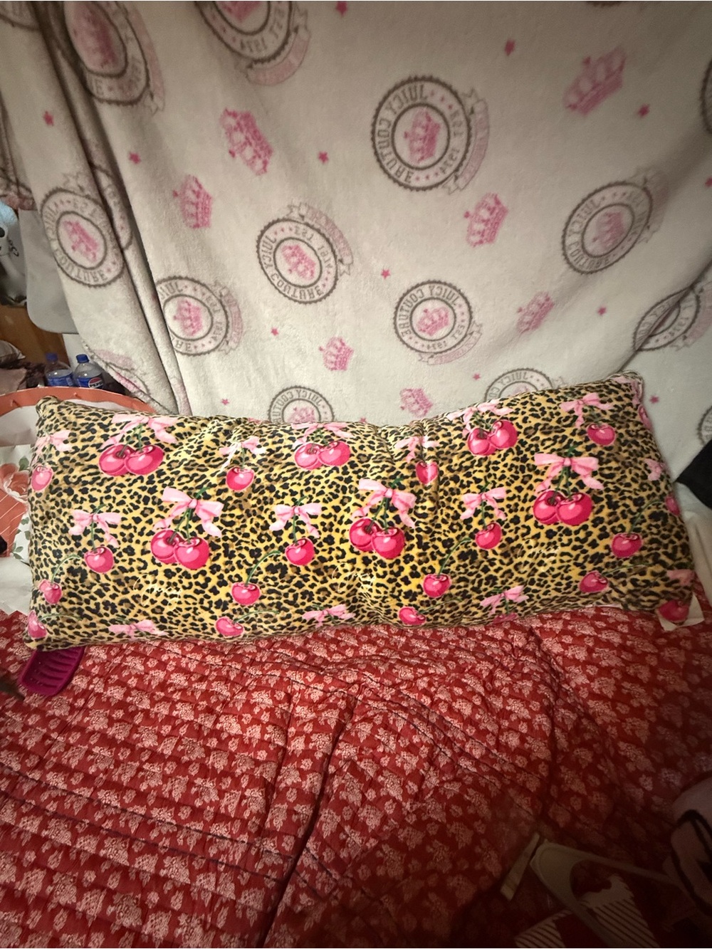 Juicy Couture Pink Cherry & Leopard Body Pillow